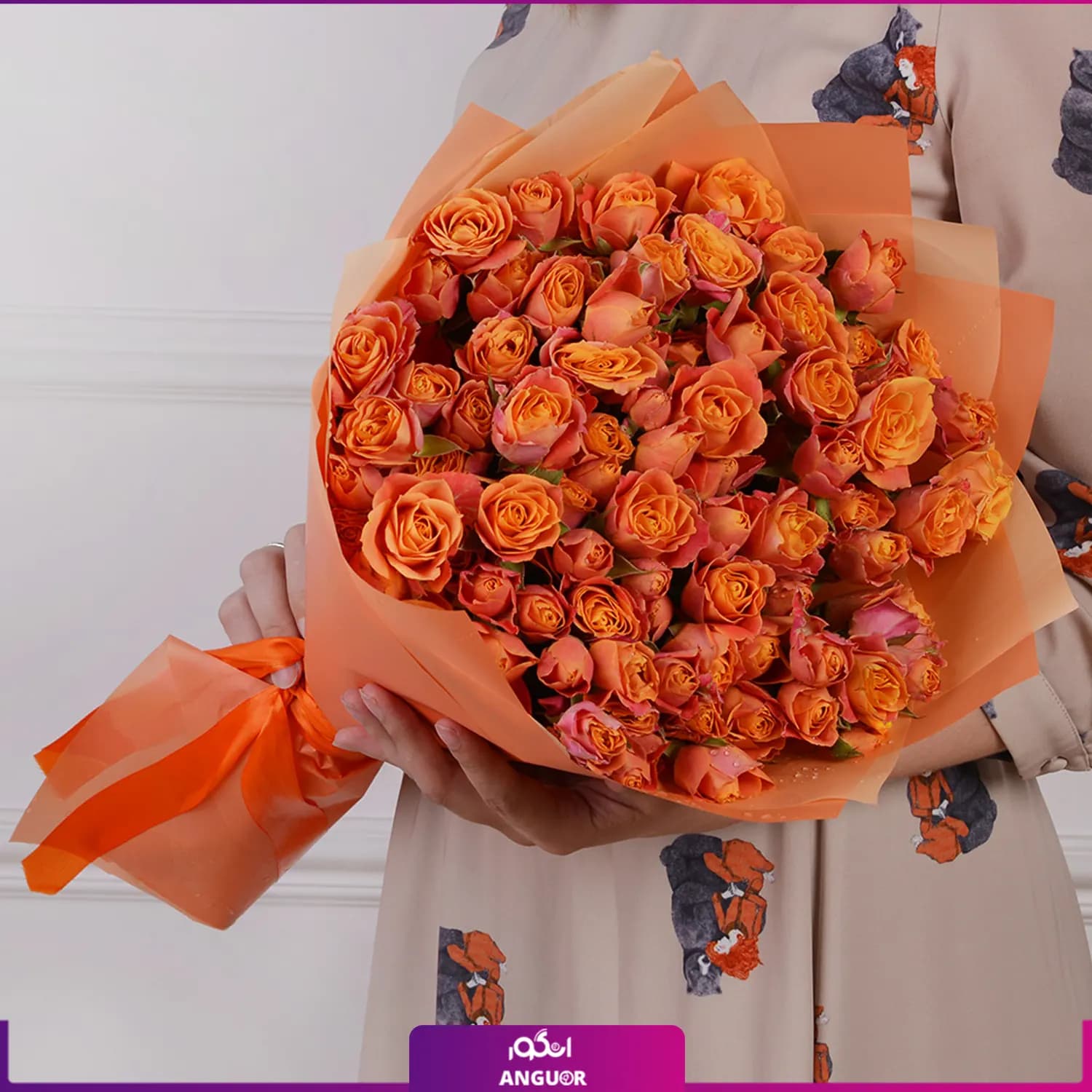 دسته گل رز مینیاتوری نارنجی — تصویر ۳