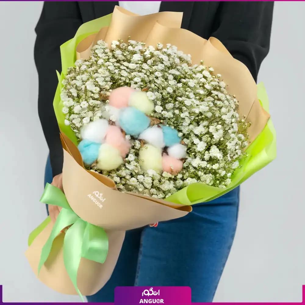 دسته گل ژیپسوفیلا و گل پنبه رنگی — تصویر ۲
