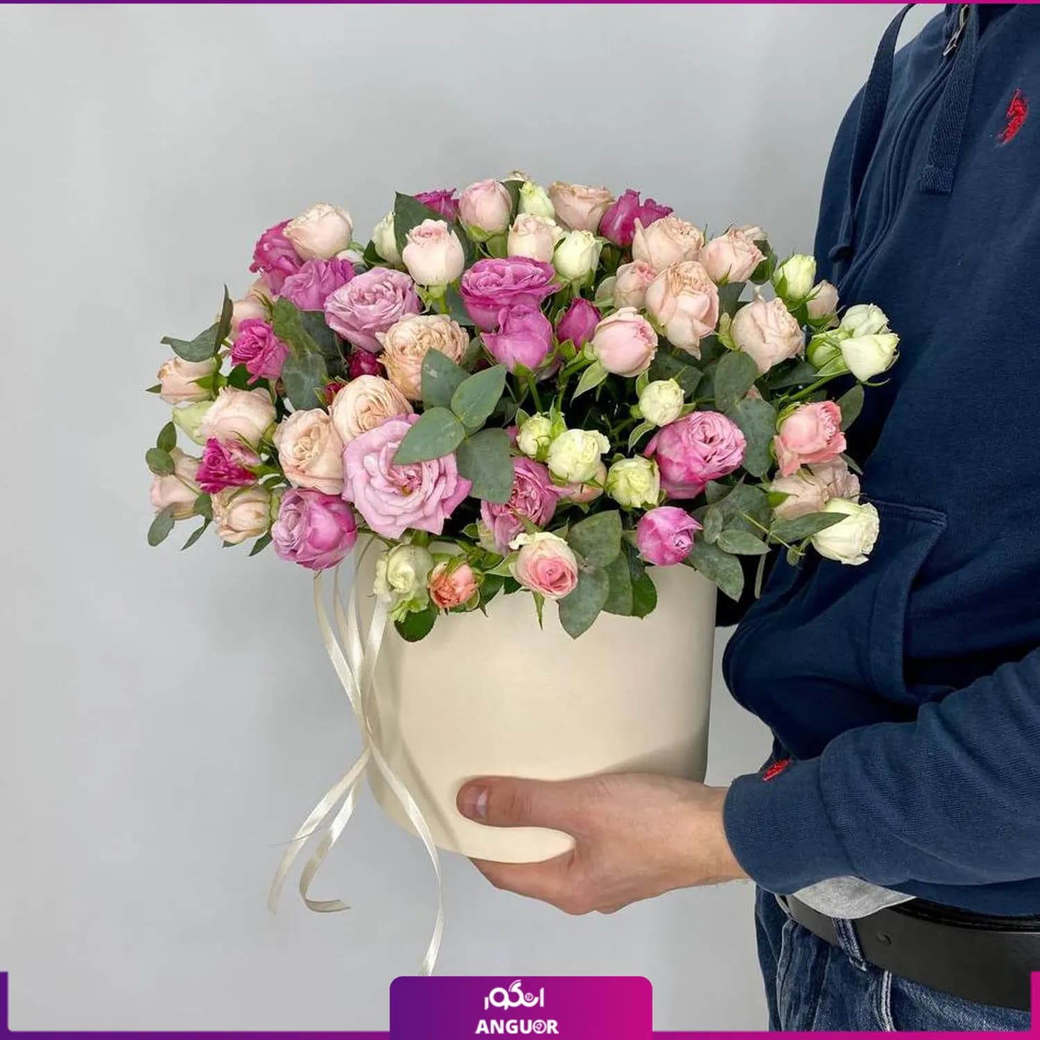 باکس گل رز مینیاتوری تم صورتی — تصویر ۳