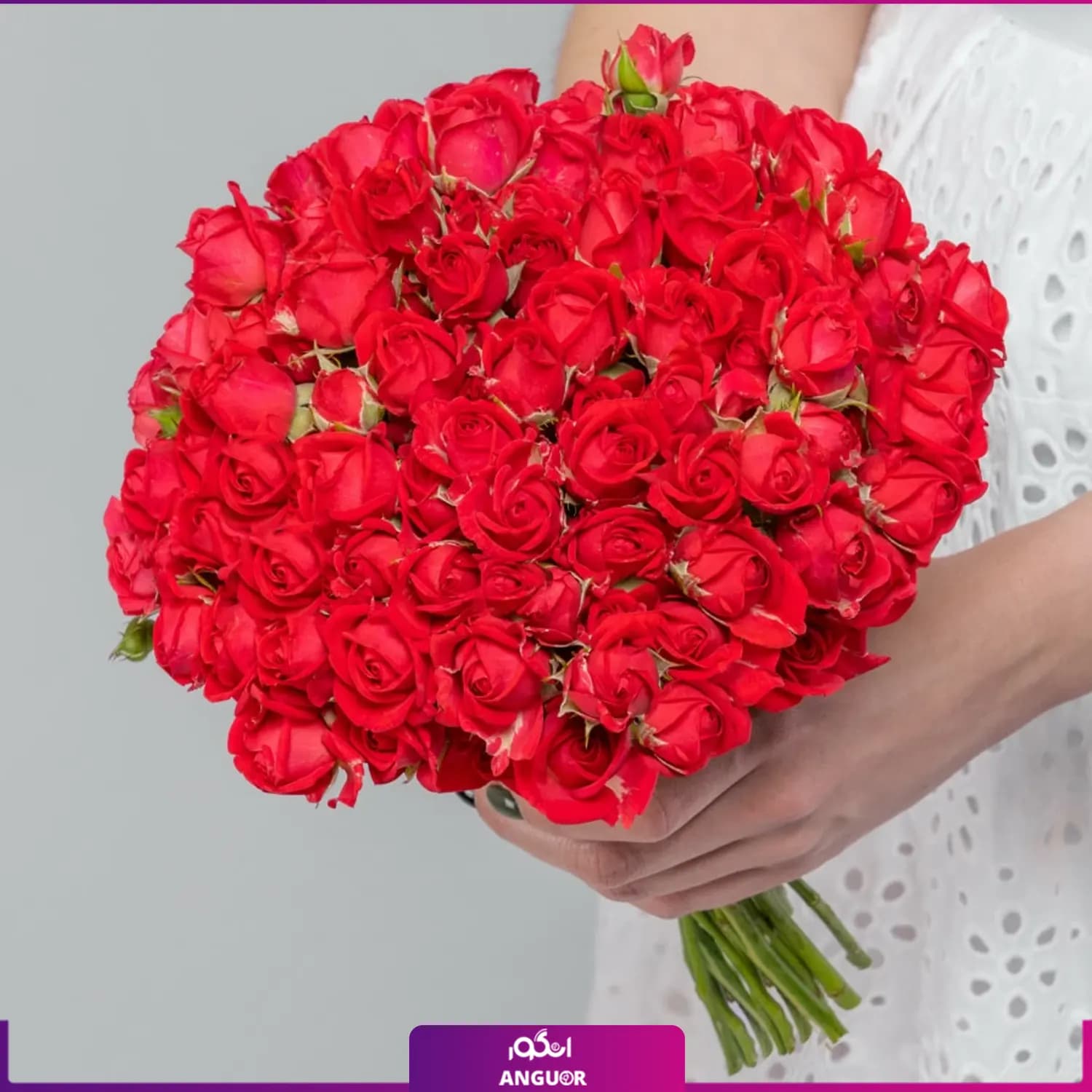 دسته گل عروس رز مینیاتوری قرمز — تصویر ۳