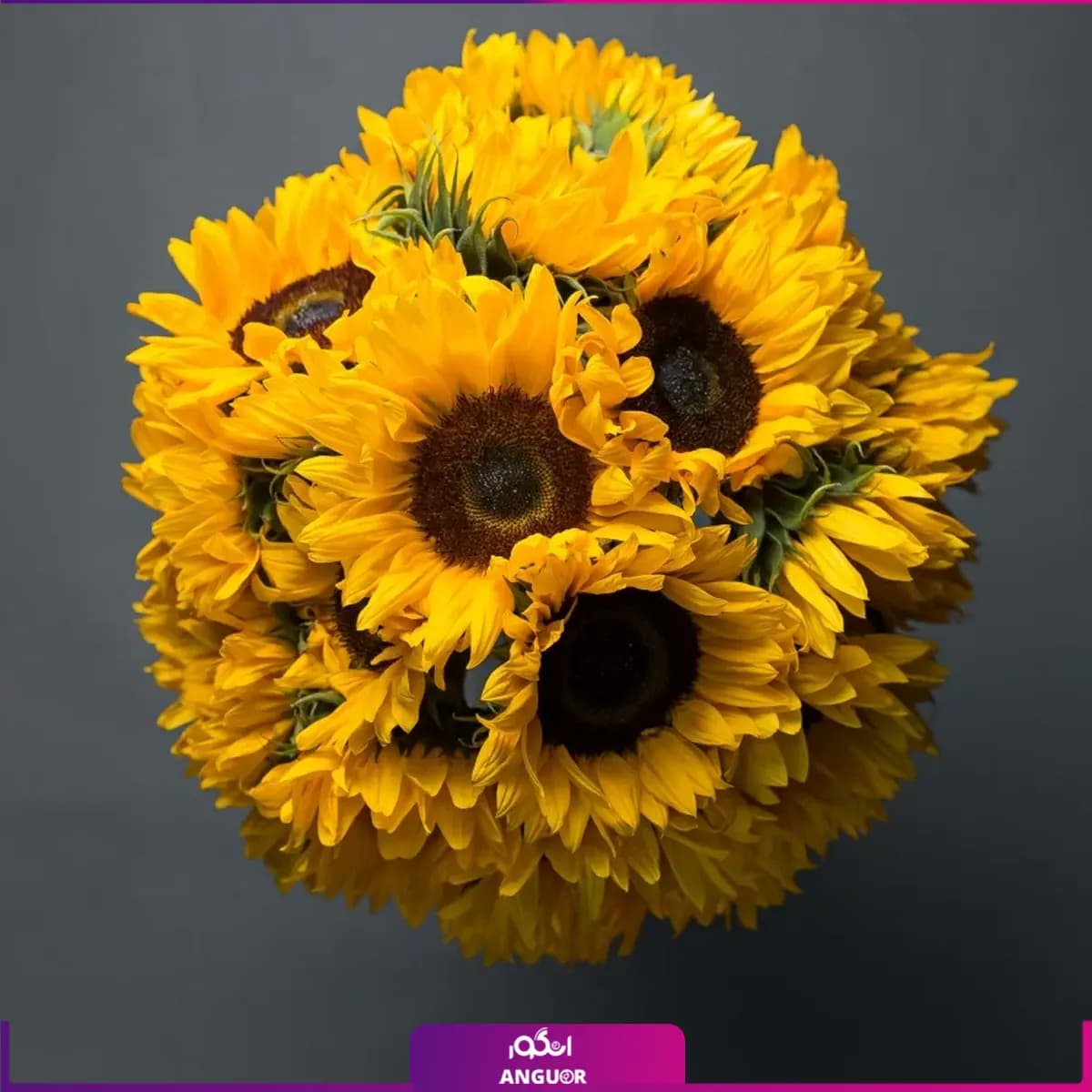 دسته گل آفتابگردان با گلدان شیشه ای (25 شاخه) — تصویر ۴