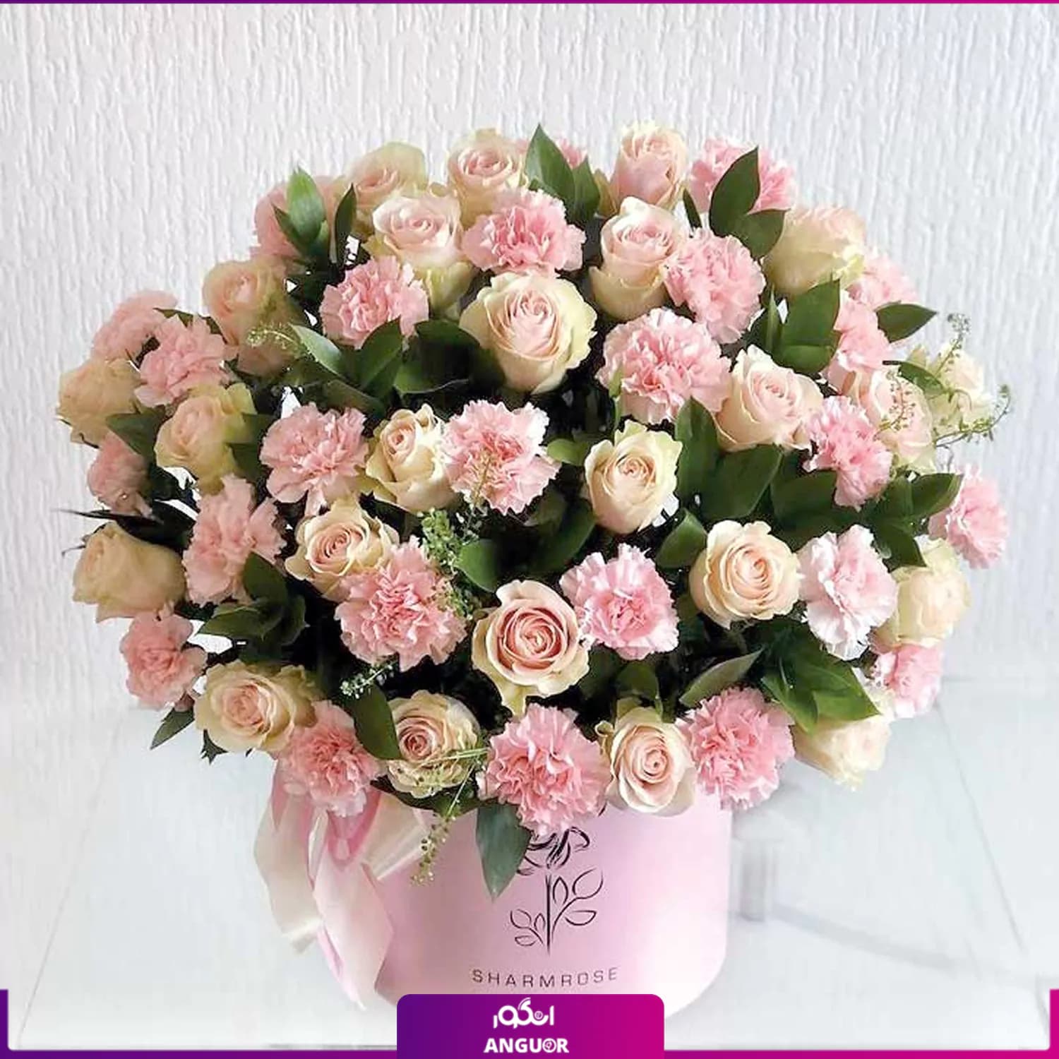 باکس گل رز و میخک صورتی