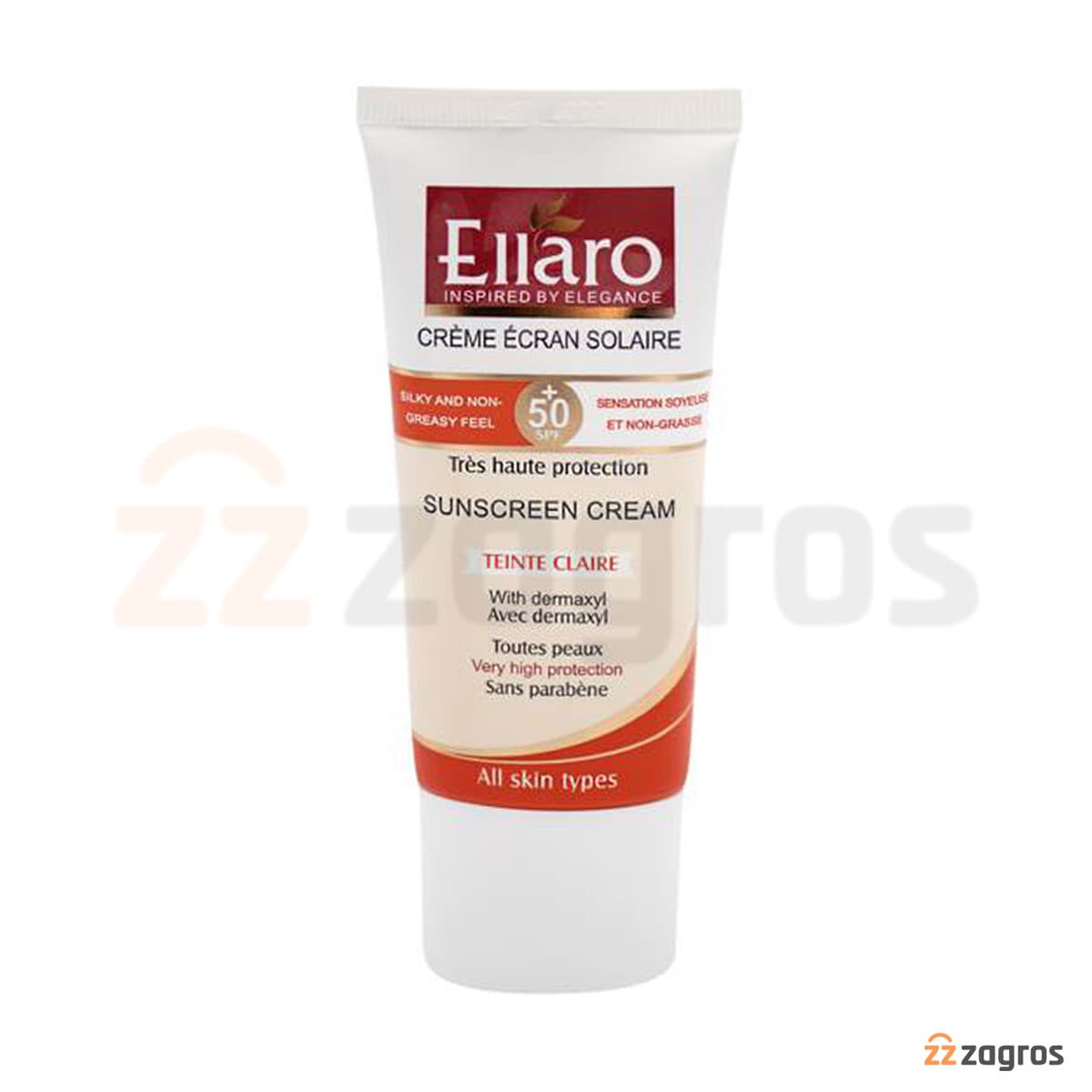 كرم ضدآفتاب اِلارو بژ روشن با SPF 50 مناسب پوست های نرمال تا خشک حجم 50 میلی — تصویر ۳