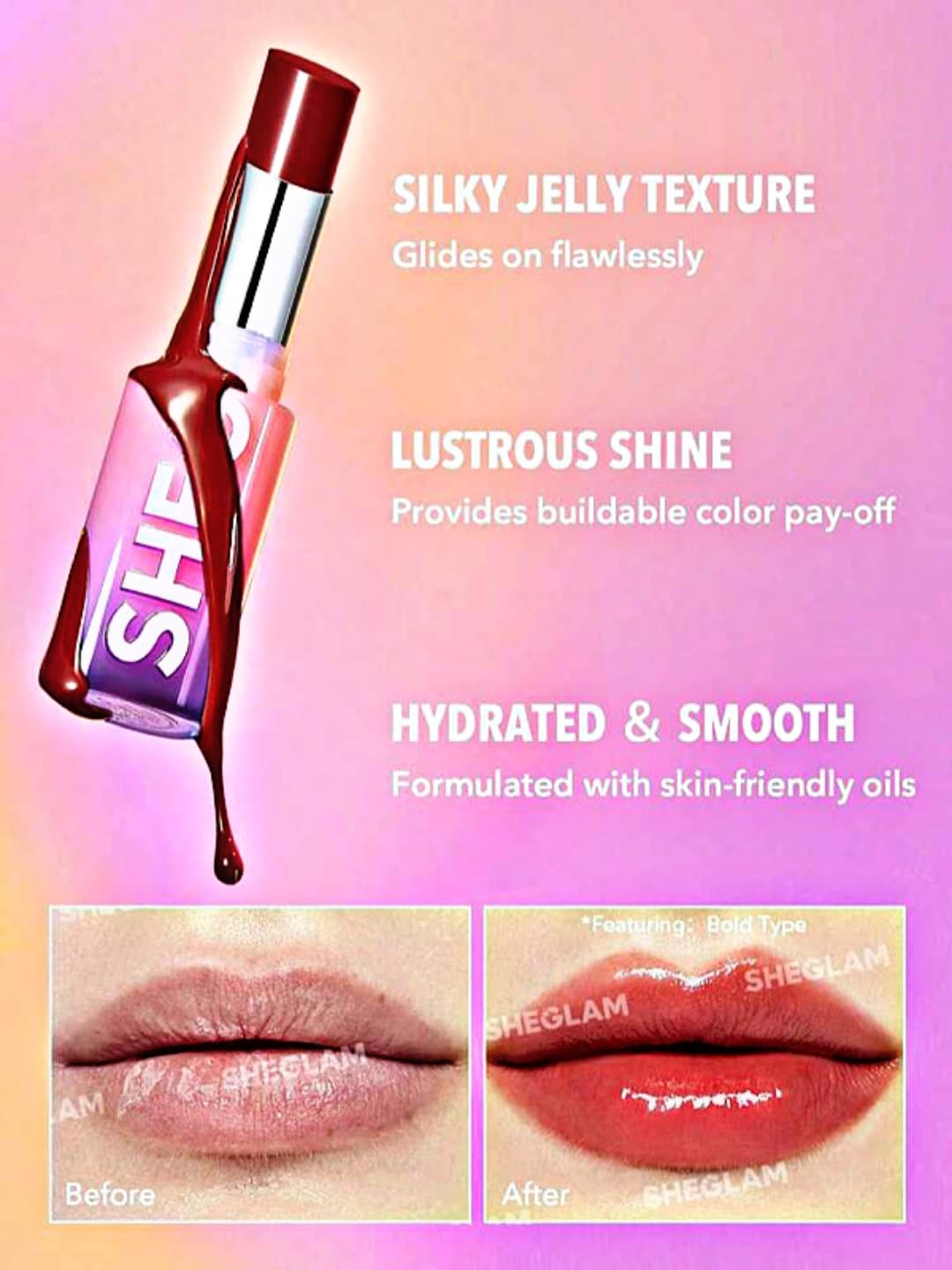 رژ لب جامد براق شیگلم SHEGLAM مدل MIRROR KISS رنگ RENT FREE — تصویر ۶