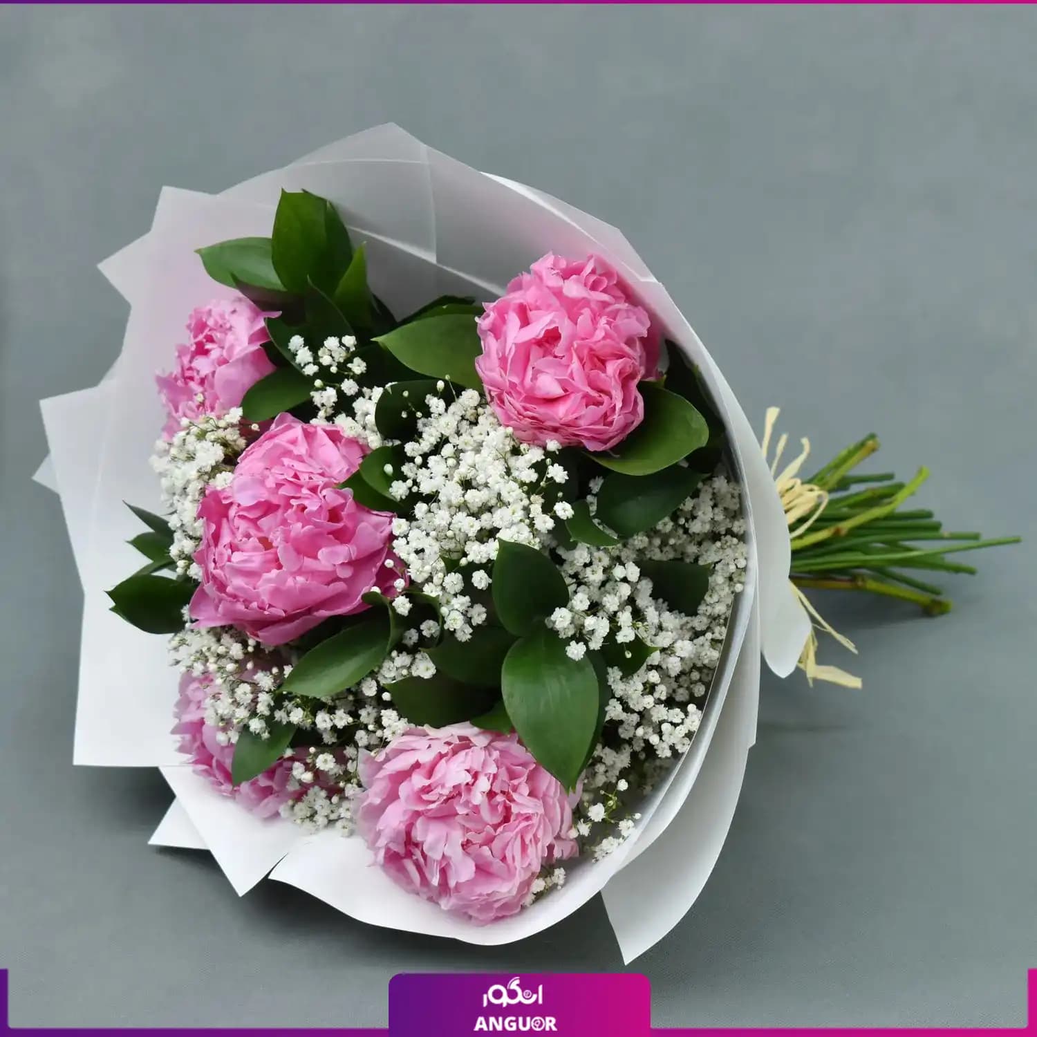 دسته گل 5 شاخه پیونی صورتی