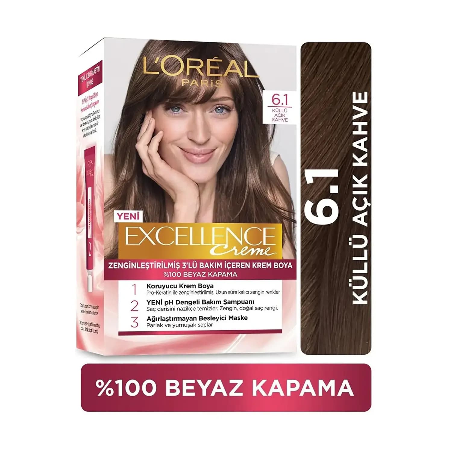 رنگ ‌موی شماره 6.1 لورال loreal رنگ قهوه ای روشن دودی سری Excellence — تصویر ۷