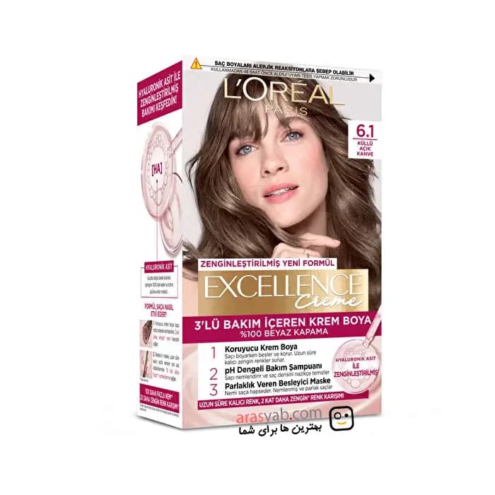 رنگ ‌موی شماره 6.1 لورال loreal رنگ قهوه ای روشن دودی سری Excellence — تصویر ۲