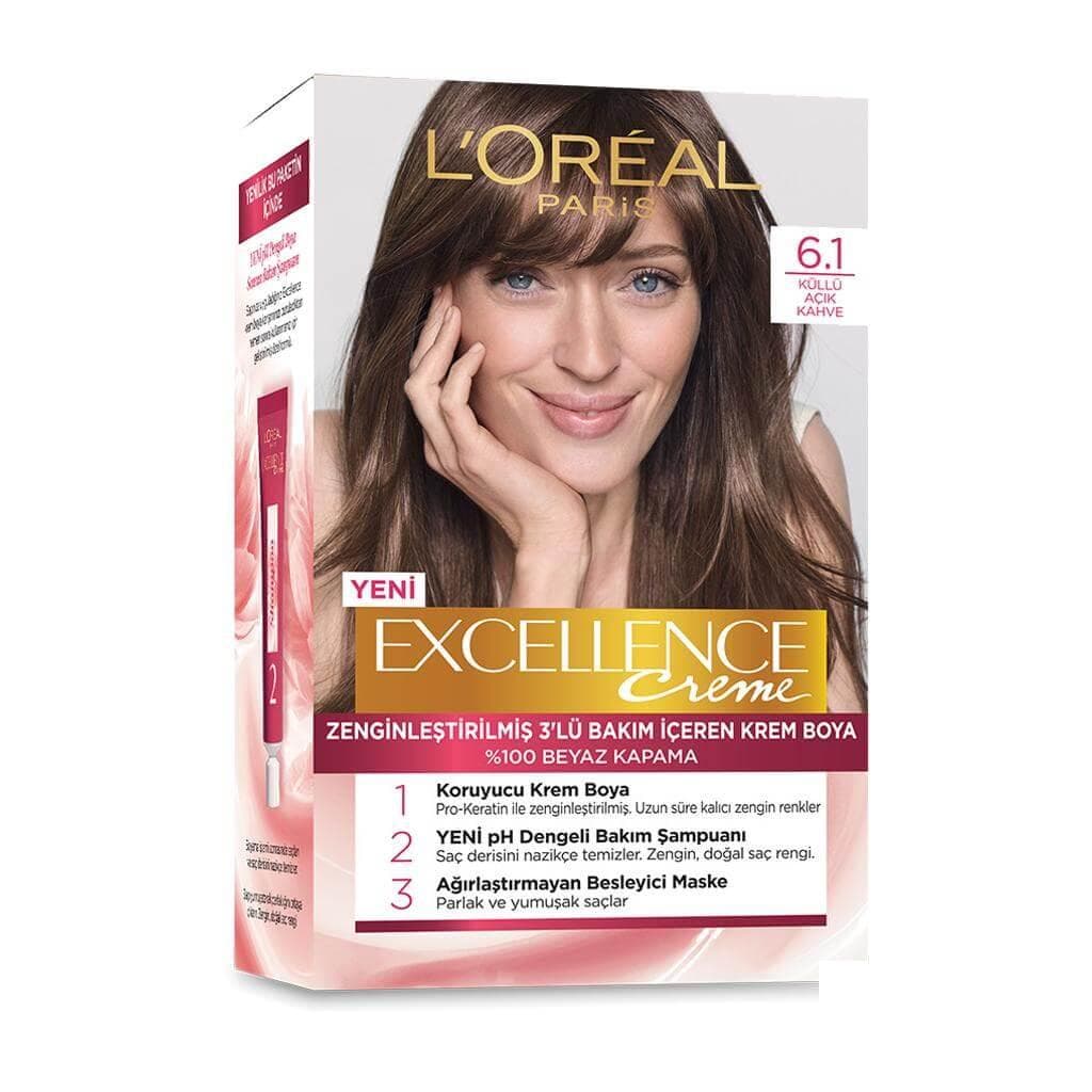 رنگ ‌موی شماره 6.1 لورال loreal رنگ قهوه ای روشن دودی سری Excellence — تصویر ۳