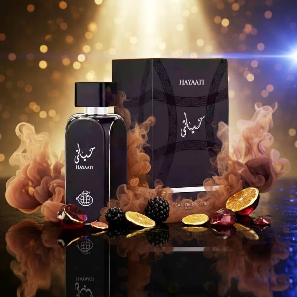 عطر ادکلن زنانه مردانه حیاتی فراگرنس ورد مدل حیاتی مشکی (Fragrance World Hayaati) حجم 100 میل — تصویر ۱۲
