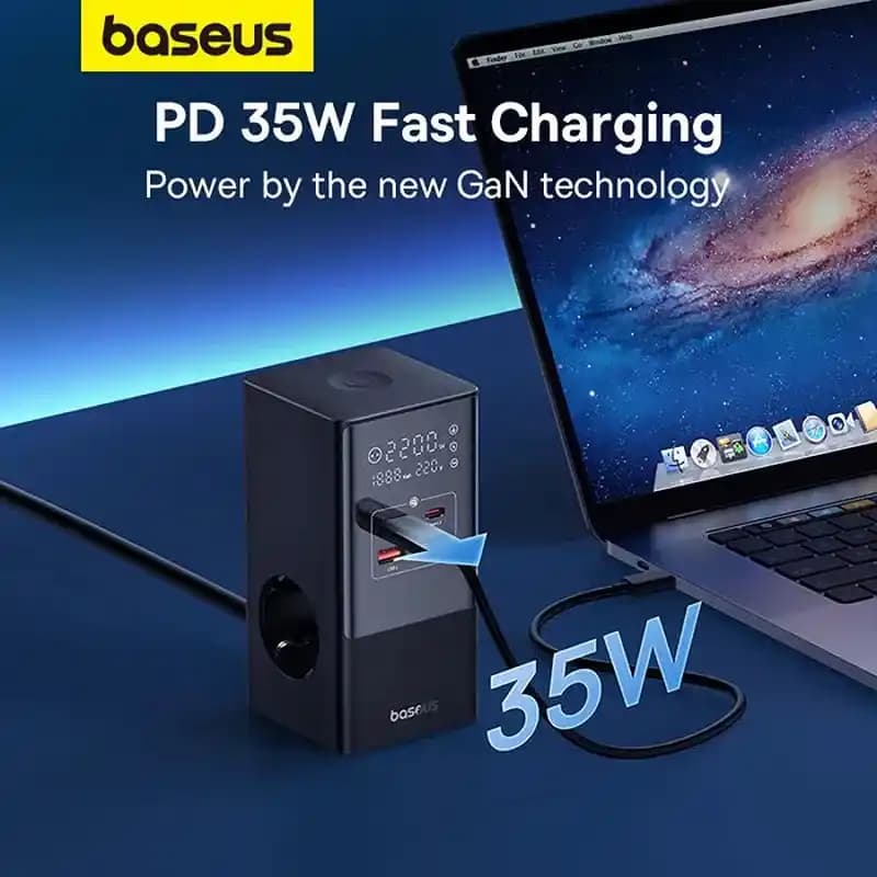 شارژر رومیزی باسئوس Baseus PowerCombo Tower 3AC+2u+2C E00023606113-00 35W — تصویر ۱۱