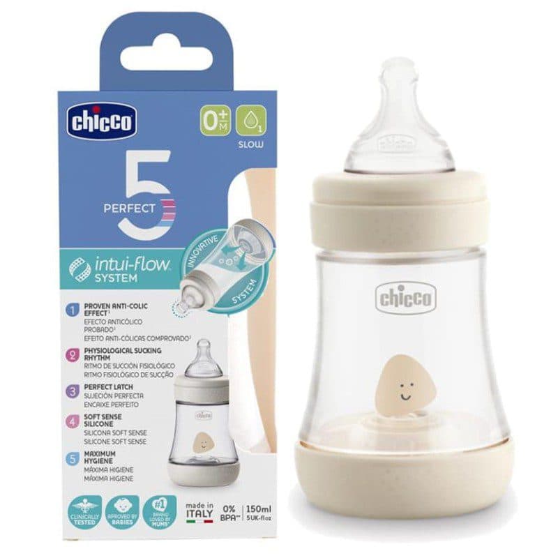 شیشه شیر چیکو chicco پرفکت perfect ۵ میل ۱۵۰ml ضدنفخ +۰m — تصویر ۱۰