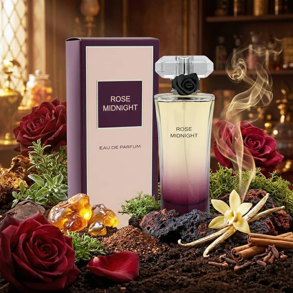 عطر ادکلن زنانه لانکوم ترزور میدنایت رز فراگرنس ورد مدل رز میدنایت (Fragrance World Midnight Rose) حجم 100 میل