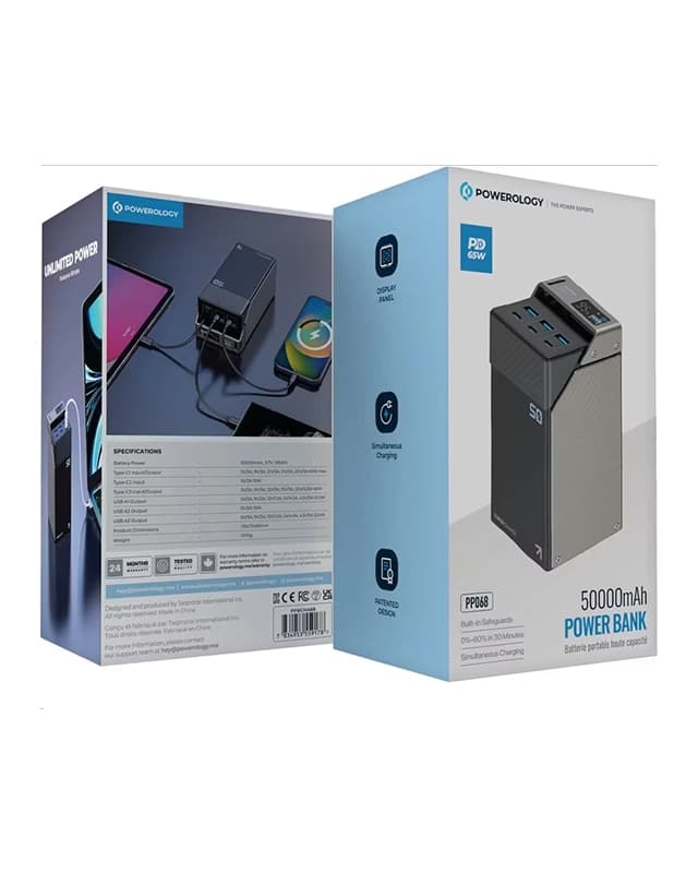 پاوربانک 50000 میلی آمپر پاورولوژی 65وات Powerology 50000mAh Power Bank PPBCHA68 — تصویر ۳