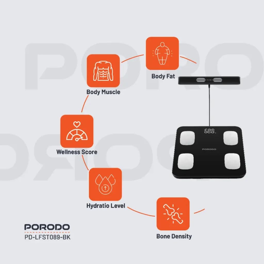 ترازو هوشمند همراه با دسته پرودو Porodo Lifestyle Precise Analysis Smart Scale — تصویر ۶