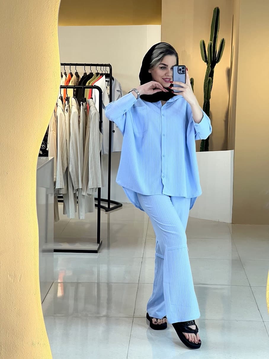 ست شومیز_شلوار آبی
