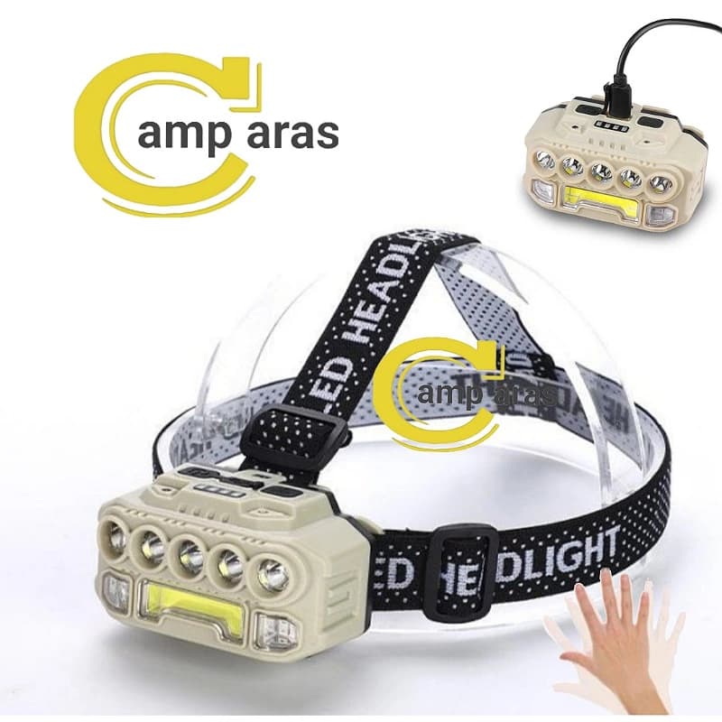 هدلایت پیشانی سنسوردار شارژی HX-817S COB 5LED