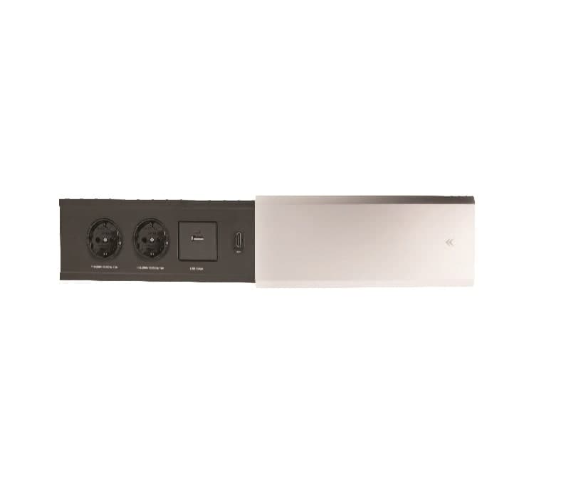 پریز برق یک طرفه اسلاید بازشو مدل اسلیم پلاس رنگ سیلور (2 سوکت برق و 2 پورت USB) فانتونی کد N324
