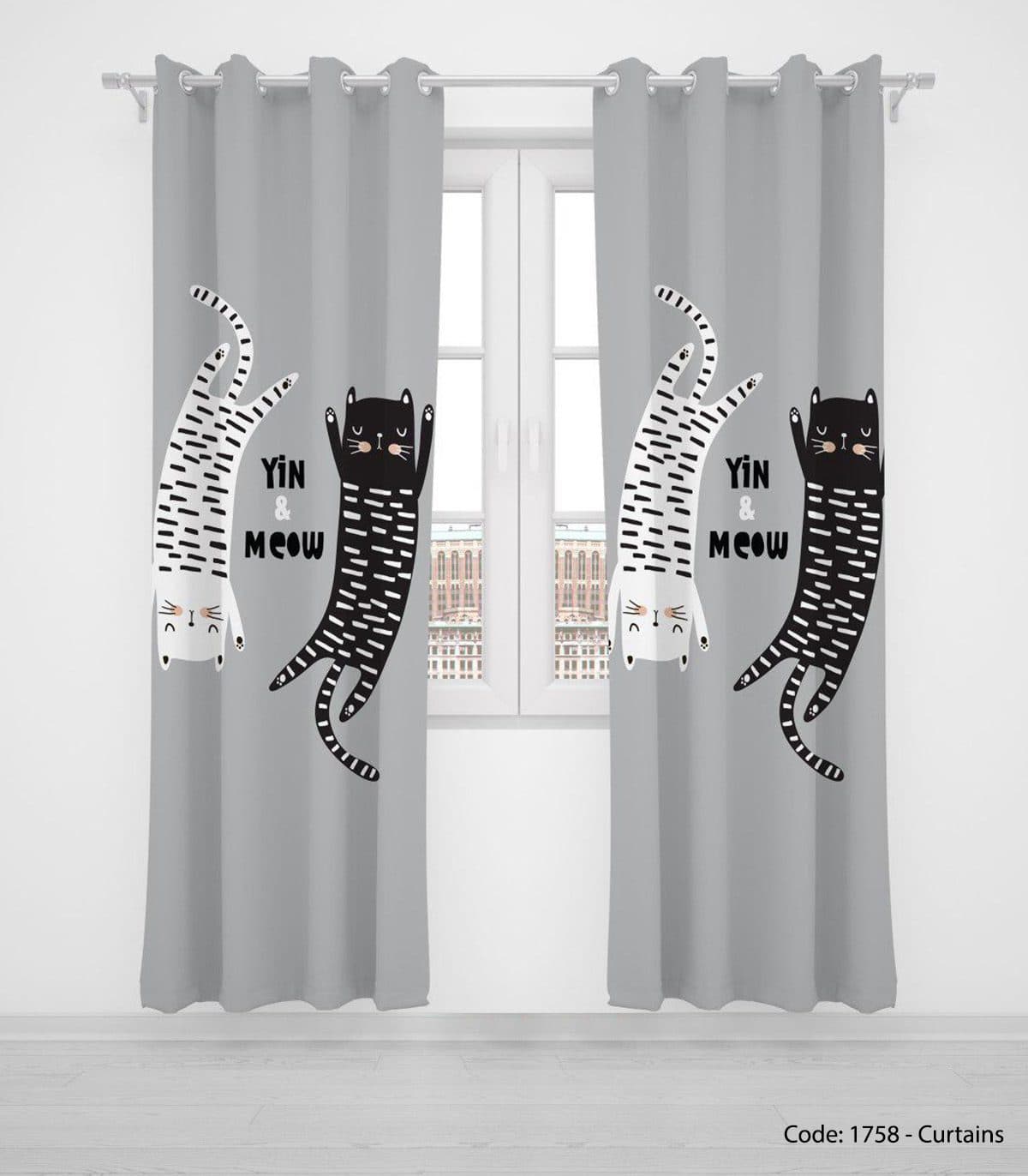 پرده دو تکه پانچی دخترانه و پسرانه مدل YIN AND MEOW