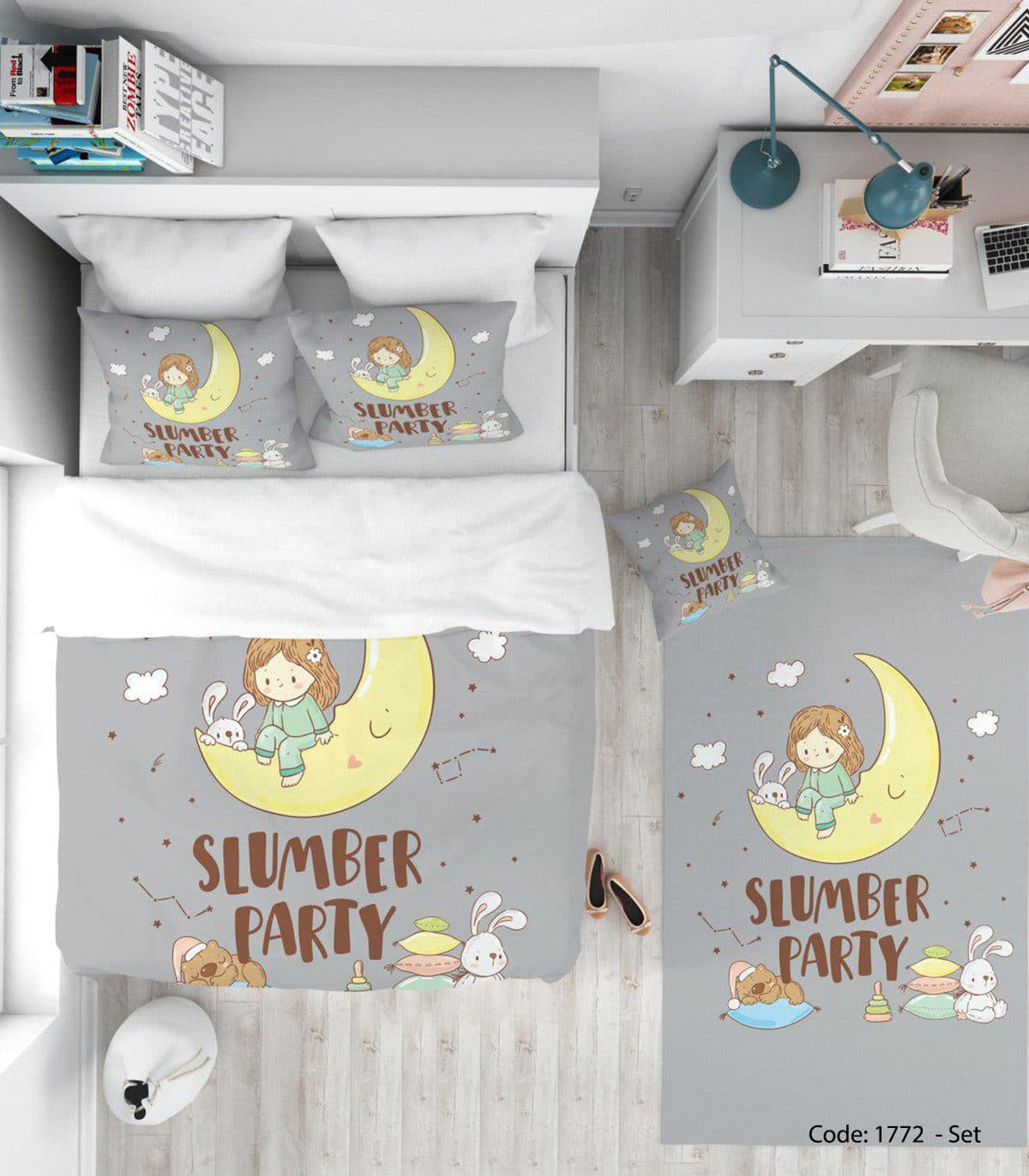 روتختی و ملحفه طوسی و زرد اتاق کودک مدل SLUMBER PARTY — تصویر ۳