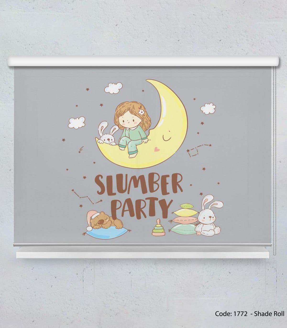 پرده شیدرول طوسی و زرد اتاق کودک مدل SLUMBER PARTY