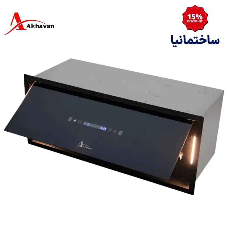 هود مخفی اخوان مدل H223 | توکار، سنسور هوشمند، طراحی شیشه مشکی مدرن — تصویر ۲