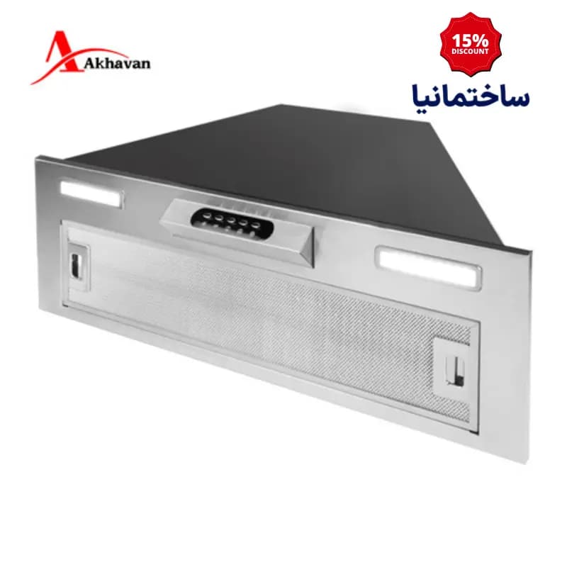 هود مخفی اخوان مدل H200 | طراحی داخل کابینتی با بدنه استیل و پنل لمسی — تصویر ۲