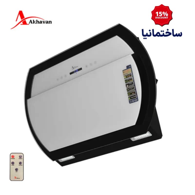 هود مورب اخوان مدل H80 | طراحی شیشه‌ای و استیل در سه رنگ با سنسور دود و مکش قوی — تصویر ۲