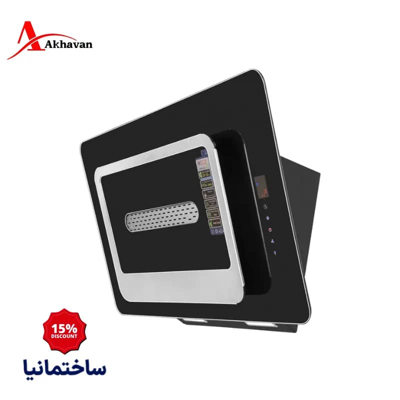 هود مورب اخوان مدل H83 | ترکیب شیشه مشکی و استیل با طراحی مدرن و مکش بالا