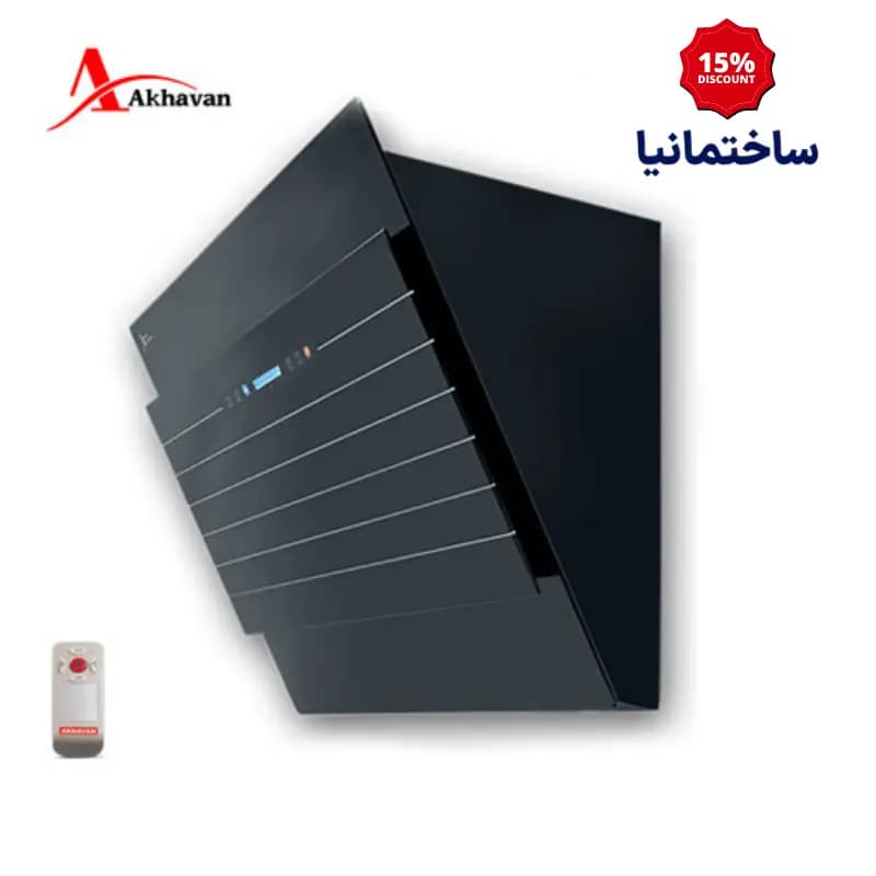 هود مورب اخوان مدل H55-T | هود شیشه‌ای مشکی ۹۰ سانتی‌متر با کنترل لمسی و سنسور دود