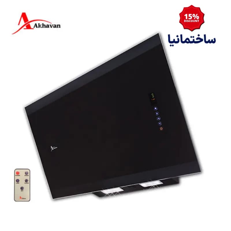 هود مورب اخوان مدل H73 | هود ۹۰ سانتی‌متری مشکی با طراحی شیشه‌ای و سنسور دود — تصویر ۲