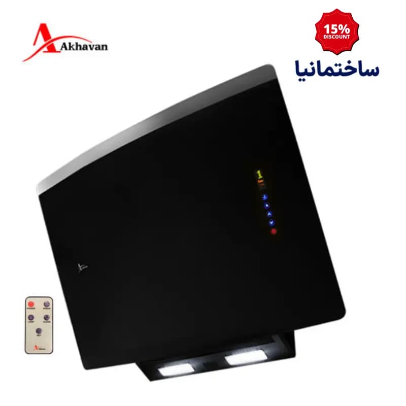 هود مورب اخوان مدل H72-B | هود شیشه‌ای مشکی با موتور توربو و سنسور دود — تصویر ۴