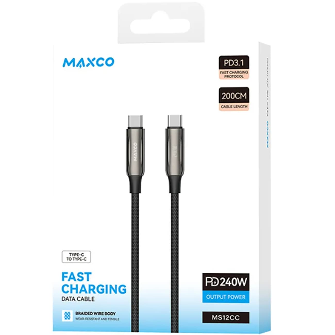 کابل USB-C فست شارژ MAXCO مدل MS12CC طول 2 متری — تصویر ۸