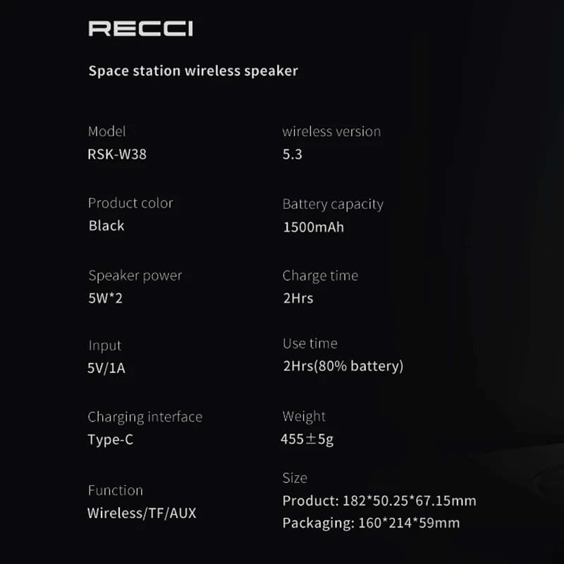 اسپیکر بلوتوثی قابل حمل RECCI مدل RSK-W38 — تصویر ۳