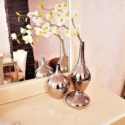 گلدان دکوری مدل سالونگ پی وی دی نقره ای