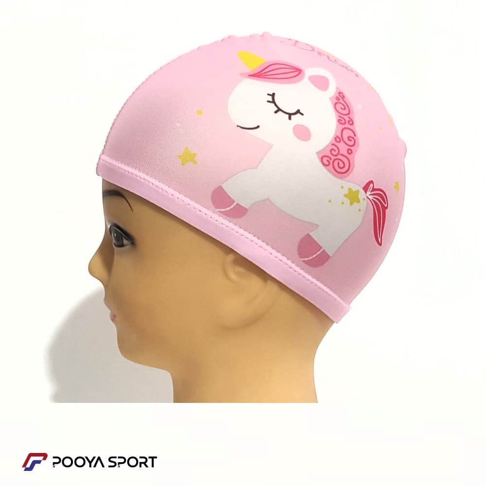 کلاه شنا بچه گانه پارچه ای ضد کلر پونی شاخ دار PINK — تصویر ۶