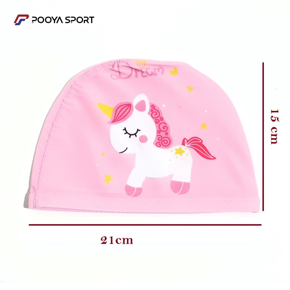 کلاه شنا بچه گانه پارچه ای ضد کلر پونی شاخ دار PINK — تصویر ۹