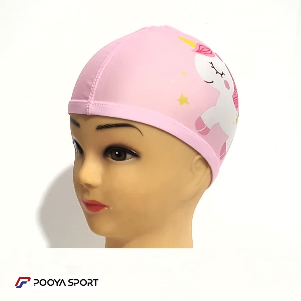 کلاه شنا بچه گانه پارچه ای ضد کلر پونی شاخ دار PINK — تصویر ۴
