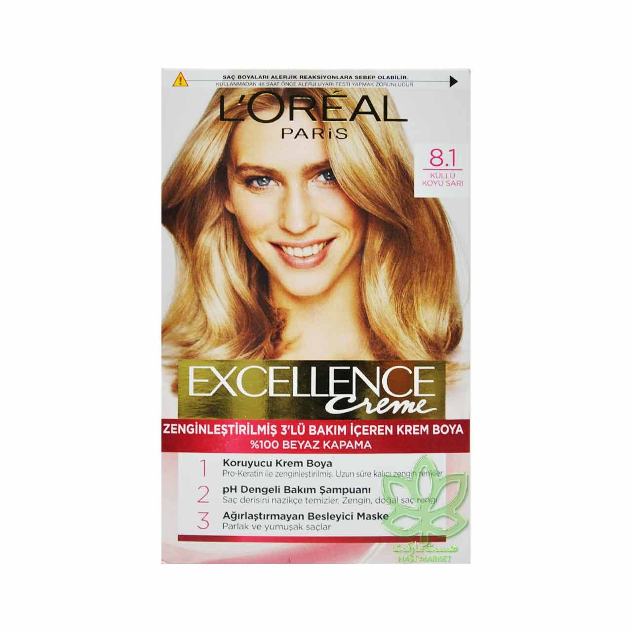 کیت رنگ مو لورال شماره 8.1 بلوند دودی روشن – loreal
