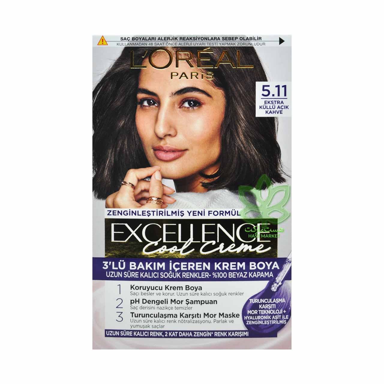 کیت رنگ مو لورال شماره 5.11 قهوه ای روشن دودی قوی – loreal