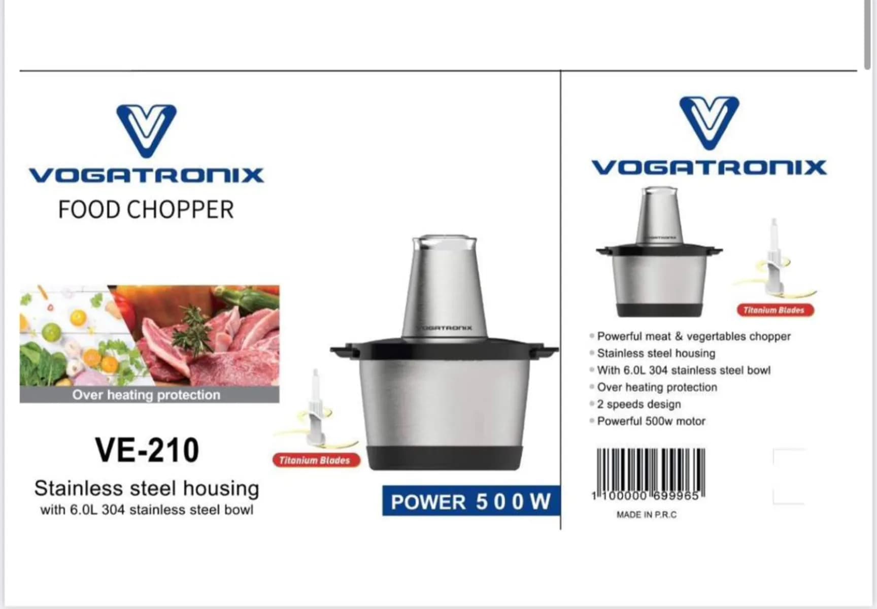خردکن ۶ لیتری استیل وگاتی VE-210 | موتور ۵۰۰ وات و تیغه تیتانیوم — تصویر ۳