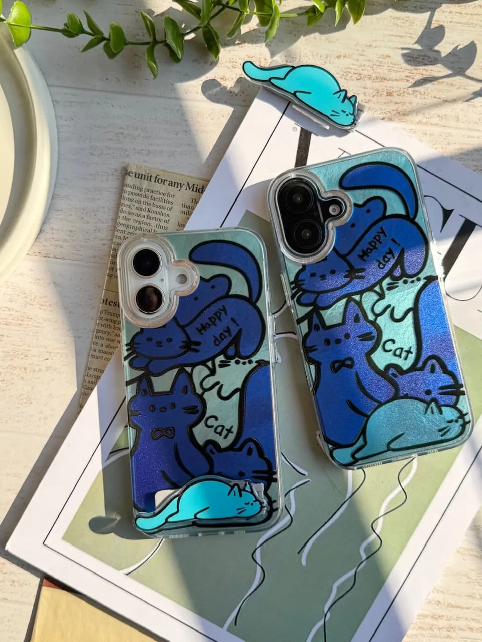 قاب Happy Blue Cat بدون‌ استند (کدC1895) — تصویر ۴