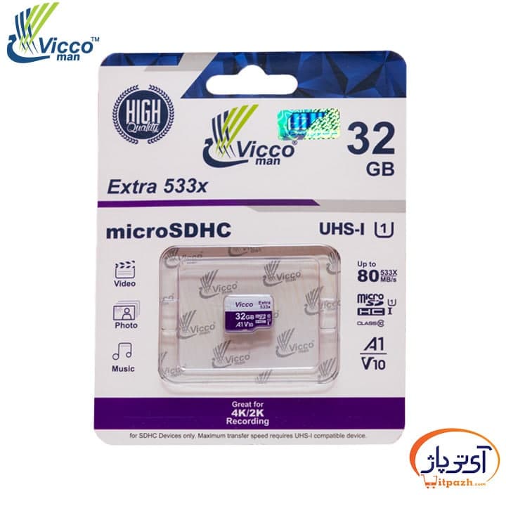 کارت حافظه microSD A1 U1 V10 ظرفیت 32 گیگابایت ویکومن سرعت 80m/s بدون خشاب