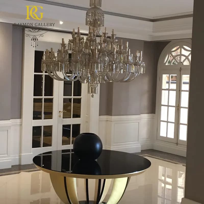 لوستر باکارات شیشه ای کرومی طبقاتی (32 شاخه) — تصویر ۳