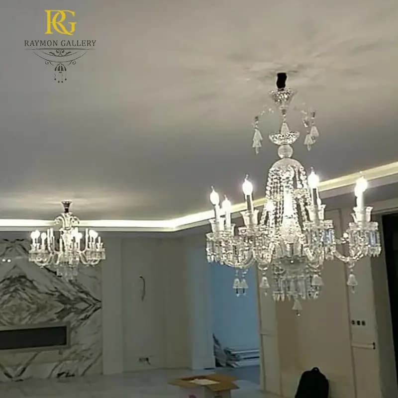 لوستر باکارات شیشه ای کریستالی آویز کوتاه زنگوله ای (8شاخه) — تصویر ۳