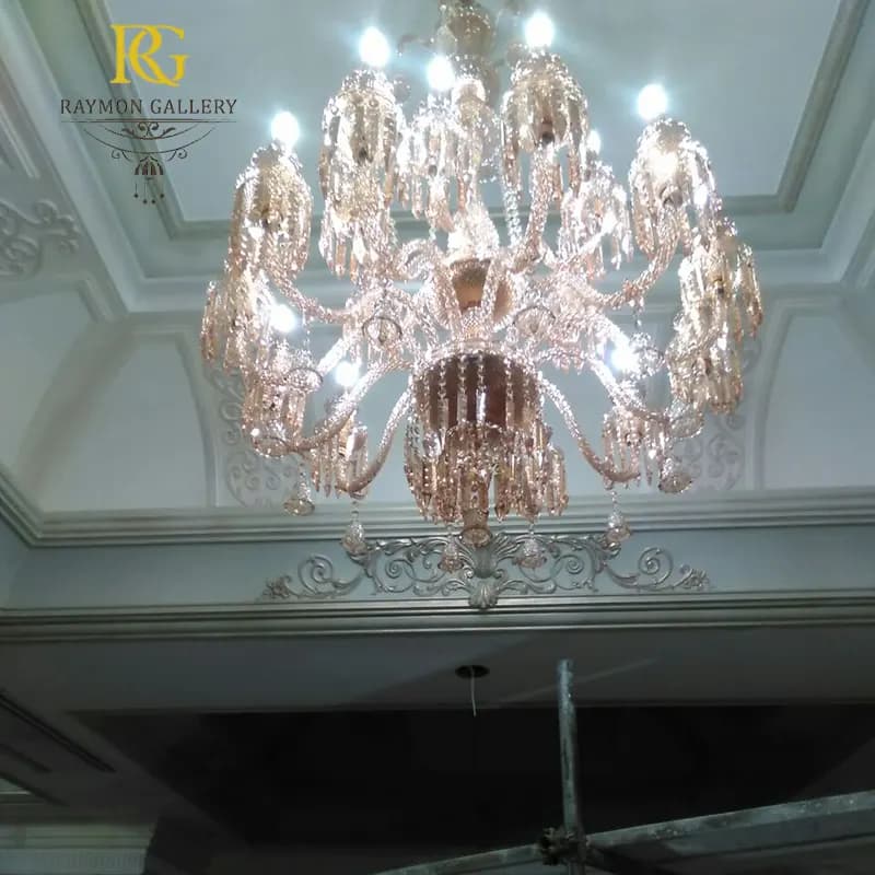 لوستر باکارات کریستالی شامپاینی طرح نخل (24 شاخه)