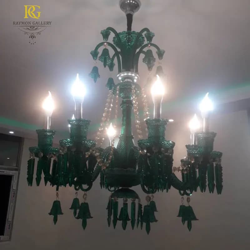 لوستر باکارات سبز زمردی کریستالی لاکچری(8 شاخه) — تصویر ۳