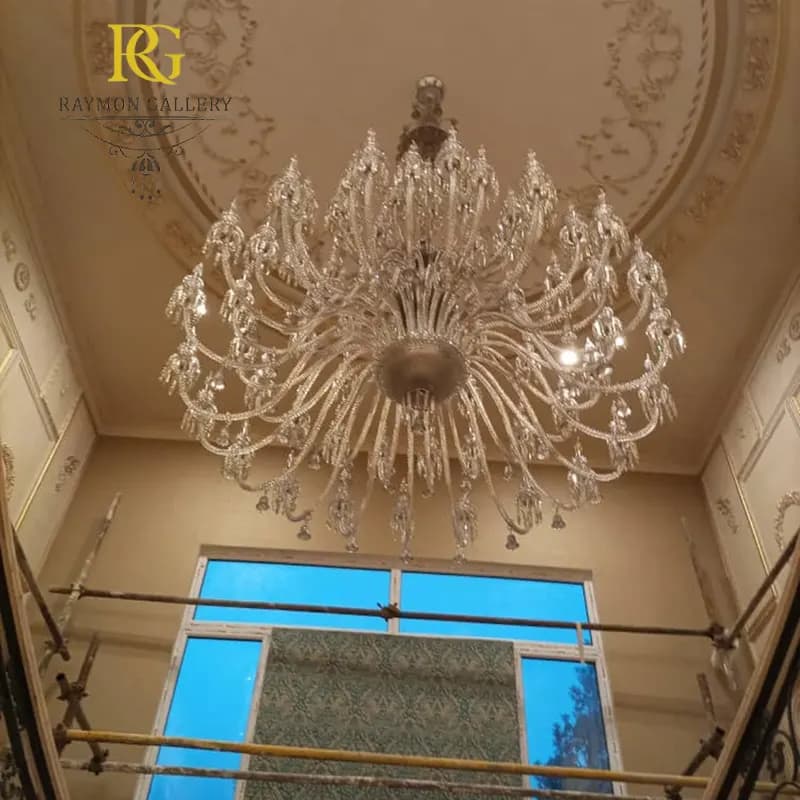 لوستر باکارات سلطنتی چند طبقه کروم (65 شاخه)