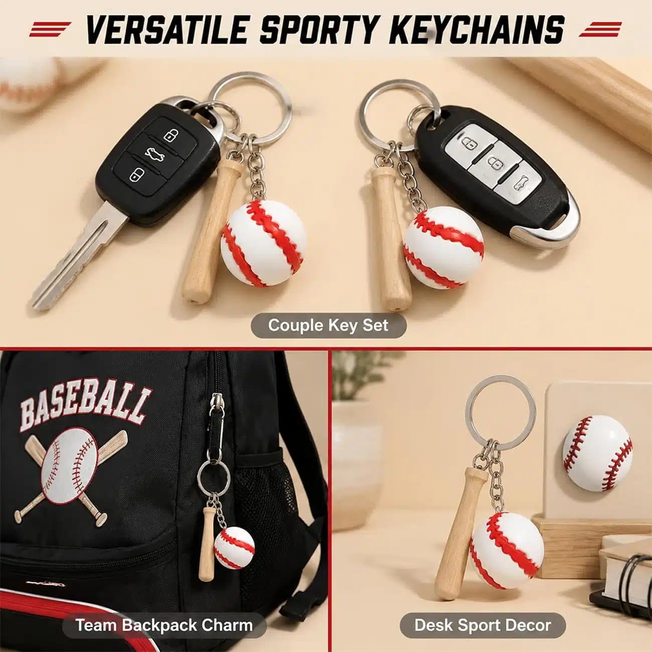 جاکلیدی و آویز کیف baseball bat ball طرح چوب بیسبال با توپ — تصویر ۷