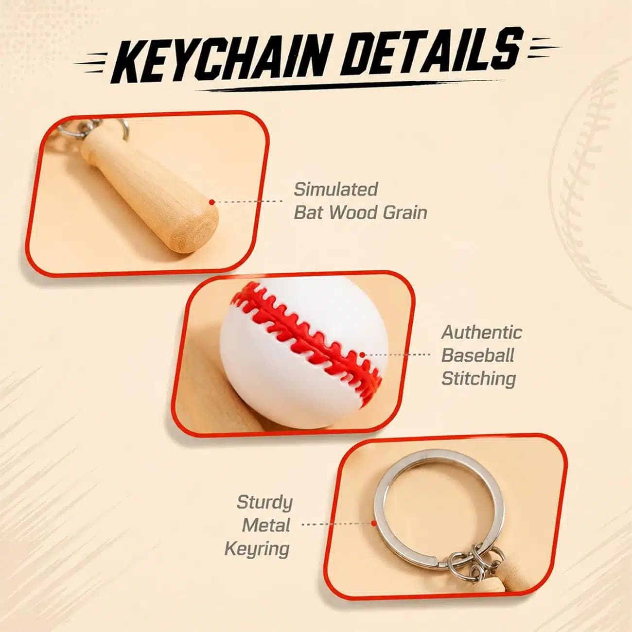 جاکلیدی و آویز کیف baseball bat ball طرح چوب بیسبال با توپ — تصویر ۴