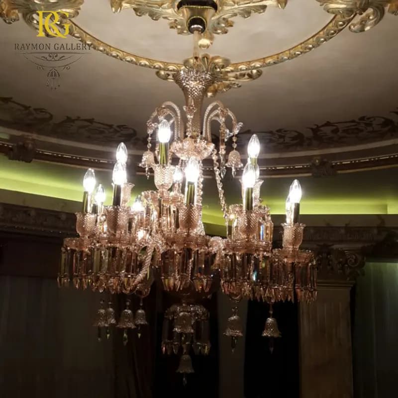 لوستر باکارات رنگ طلایی مات (15 شاخه) — تصویر ۳